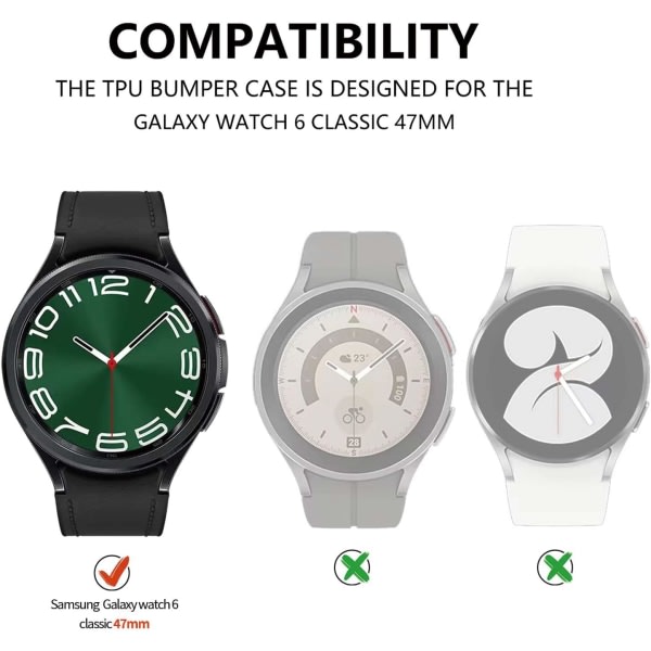 Kompatibel för Samsung Galaxy Watch 6 Classic 47 mm Bumper Case, Bezel IC