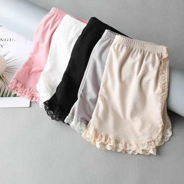 IC Kvinnor Vår Sommar Samma Färg Sida Spets Säkerhetsshorts Byxor Vit