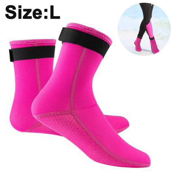 IC Dykkesokker i neopren, 3 mm super premium fensokker, snorkelsokker med justerbare stropper - Rose red - L