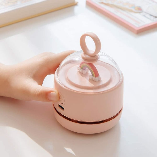 Mini Bordstøvsuger, Bærbar Bil USB Opladbar Stationær Støvsuger 71x71x97mm (Rosa)