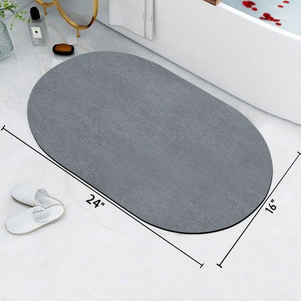 IC Anti-Slip Bademåtte til Badeværelse, Diatoméjord Bademåtte, Superabsorberende Tynd Badeværelsesmåtte til Under Døre, Hurtigtørrende (16x24, Lysegrå Oval)
