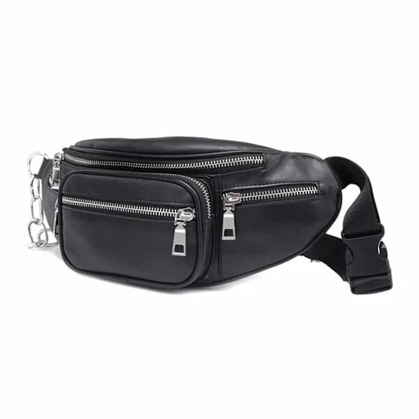 Sort Taljetaske Mavetaske Bumbag Cross Body Taske Læder Sort sort black