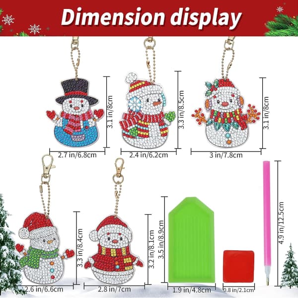 DIY 5D Diamantmaleri Snømann Nøkkelring Deler IC
