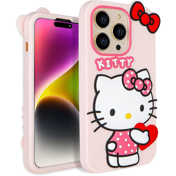 IC Kompatibel med iPhone 13 Pro-deksel, tegneserie Cute Funny Kawaii Cat Kitty telefondeksel 3D Character Mjukt Cover for barn, flickor og kvinner