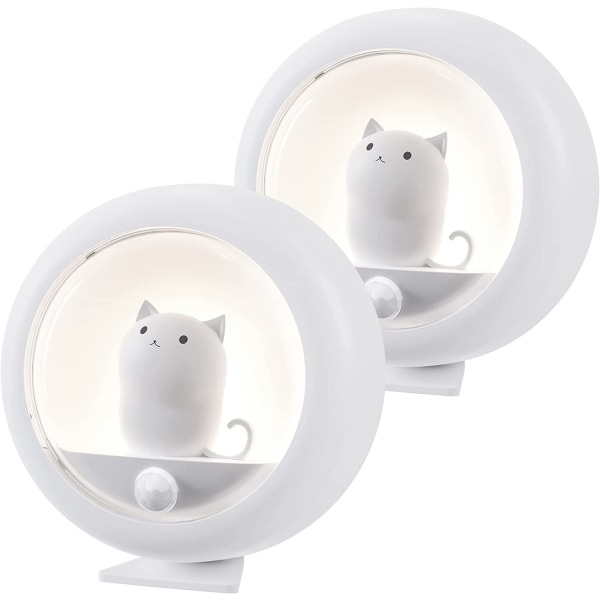 IC Søt Katt Bevegelsessensor Nattlys (sett med 2), Trådløs Oppladbart LED Nattlys, Overalt Vegglampe, Trappelampe