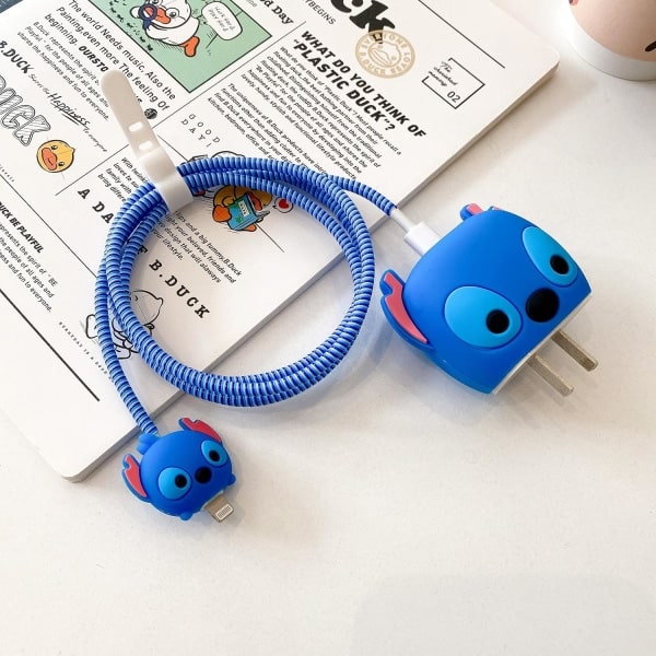 IC 3D Söt Cartoon Fodral för Apple 20W USB-C Ström iPhone 20W Snabbladdningskabel Laddningshuvud Skyddande (Blå Söm)