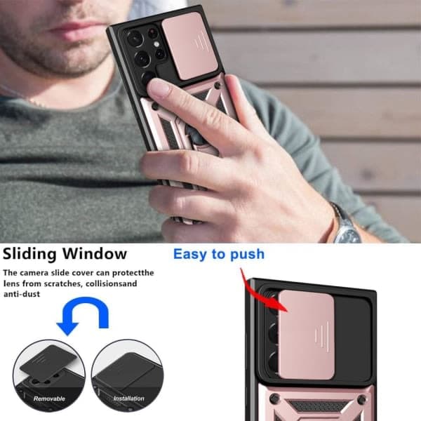 IC Samsung Galaxy S23 Ultra Skal Ring CamShield Roséguld