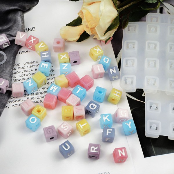 IC 2 stk Brev Firkantede Perler Silikonform Alfabet Form Epoxi