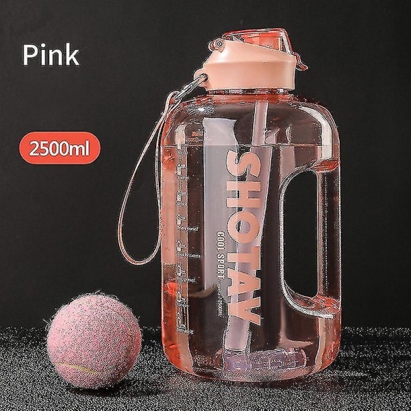 2 liter vandflaska med sugrör Stora bärbara reseflaskor for træning Sport Fitness Cup med tidsskala Fda gratis pink 2500ml ingen