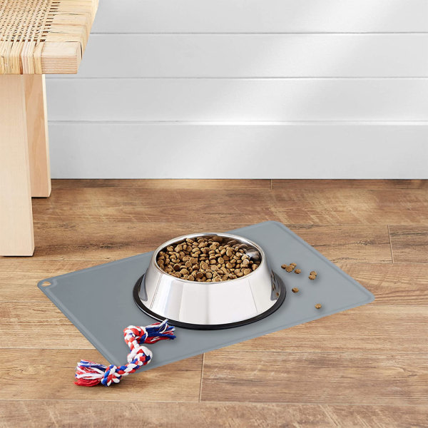 IG Silikonmatta för husdjursfoder Hund Katt bordstablett med upphöjd kant grå