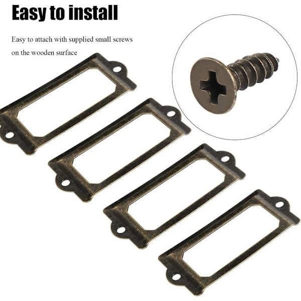 15 kpl Metallisia etiketinpidikkeitä ruuveilla pöydälle, kirjahyllyyn, hyllyihin, pronssi, koko 70 x 33 mm