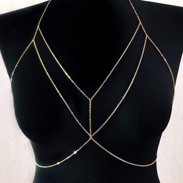 IC Mode Enkel Sexy Mage Body Chain Halskjede Bikinitråd Sele Kropp Kvinner og Jenter (Gull)