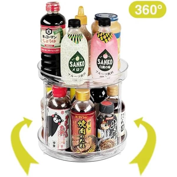 Organizer, Multifunktionel Krydderihylde Roterende Krydderistativ til Køkkenopbevaring, Roterende Krydderiholder, Transparent, 23,5 cm (Medium)