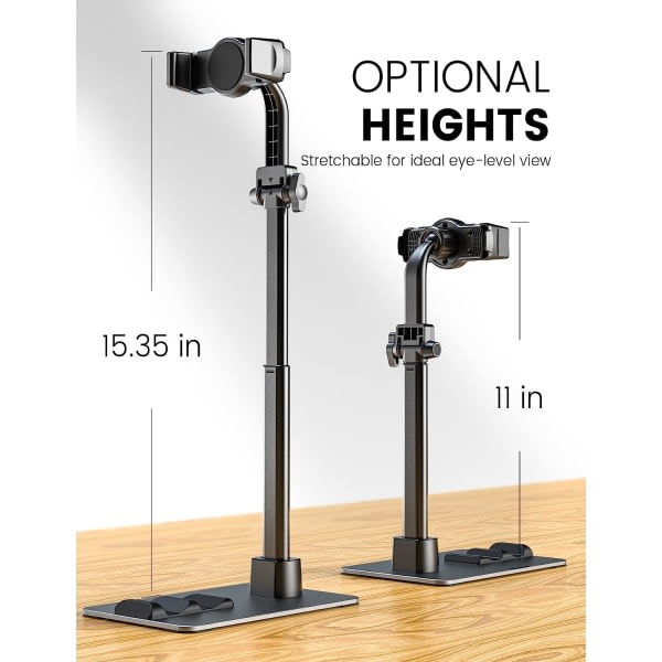 IC [Solid stabil base] Telefonholder, makshøyde 15,4\", høyt stativ for opptak, kompatibel med alle 4,7-12,9\" telefoner for kontoret