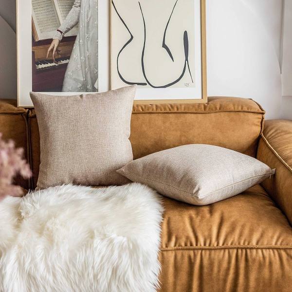 IC Putetrekk Lin Beige Putetrekk Kvadratiske Dekorative Farmhouse Accent Puter, sett med 2, 18x18 tommer, lett lin