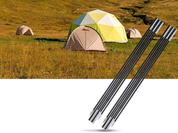 Sammenklappeligt teltstangsæt, glasfiber og metal 6-segments teltstøttestænger til campingtelte, 340 cm sort, 2-pak