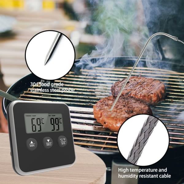 IC Digital termometer Mad temperaturmåler med timerfunktion sølv KUN almindelig sonde (INGEN termometer)
