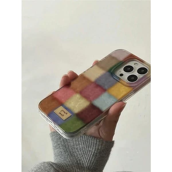 Retro Colorful Plaid Protective Case Compatible With IPhone 16 Pro Max Pink iPhone 16 Pro Pink iPhone 16 Pro