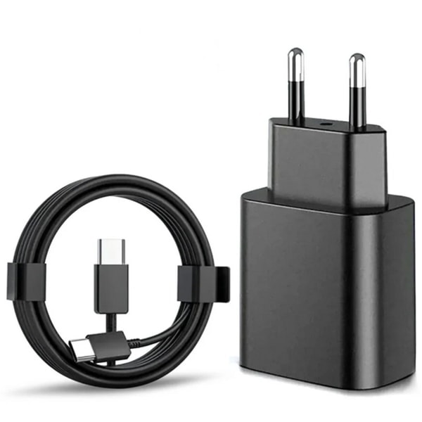 45W liitin Samsung USB-C:lle + 2M USB C -kaapeli Musta