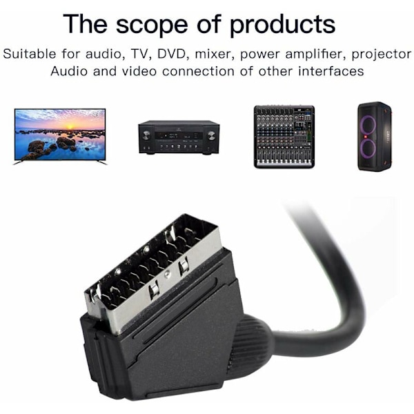 1,5 m Scart til 3RCA hannkabel, Scart hann til RCA hann omkoblingsbar lyd video AV-kabel adapter konverter lyd video for TV, DVD VCR
