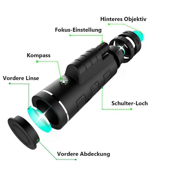 Monokulaarinen teleskooppi metsästykseen, retkeilyyn, matkustamiseen, veden tarkkailuun, kalastukseen, ulkoiluun, vaellukseen, älypuhelimen sovittimeen, kameran jalustaan, olennainen puhelimen tähystin, hämmästyttävä valo