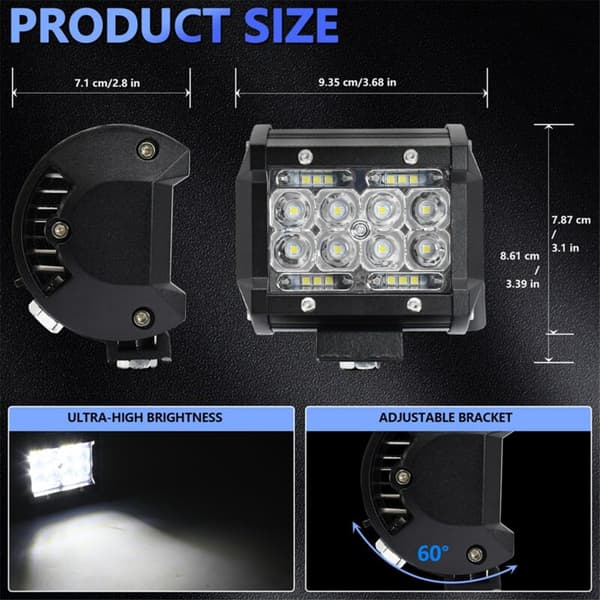 LED Lys Bar, 4 Tommer 60W 6000K LED Lysmoduler Arbeidslys for Lastebil Spotlights Båt Pickup ATV UTV RV
