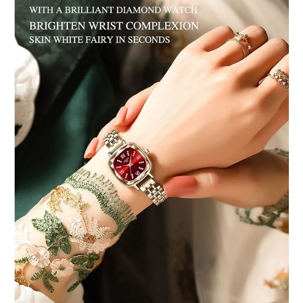 IC Dam Rose Gold Rød Grøn Ur Lille Kvadratisk Elegant Kjole Diamant Analog Kvarts Luksus Klassisk Mode Vandafvisende Rustfrit