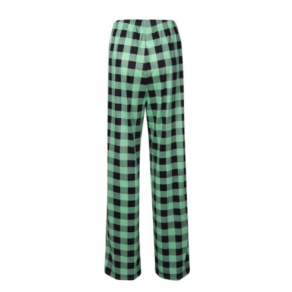 Långrutiga tighta pyjamaströjor for kvinner med fickor och sovkläder med dragsko Black&Gray 3XL
