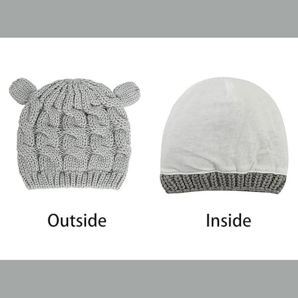 2 Børne Vinterhue & Handskesæt - Strikket Bjørnemønster, Varm - til 2-5 år - Unisex