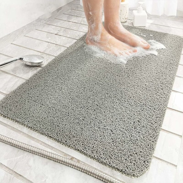 Brusemåtte til indendørs brusebad, skridsikker loofah-bademåtte, anti-skimmel, anti-bakteriel, blød PVC-bademåtte til badeværelse, vådt brusebad (40 x 60 cm, grå)