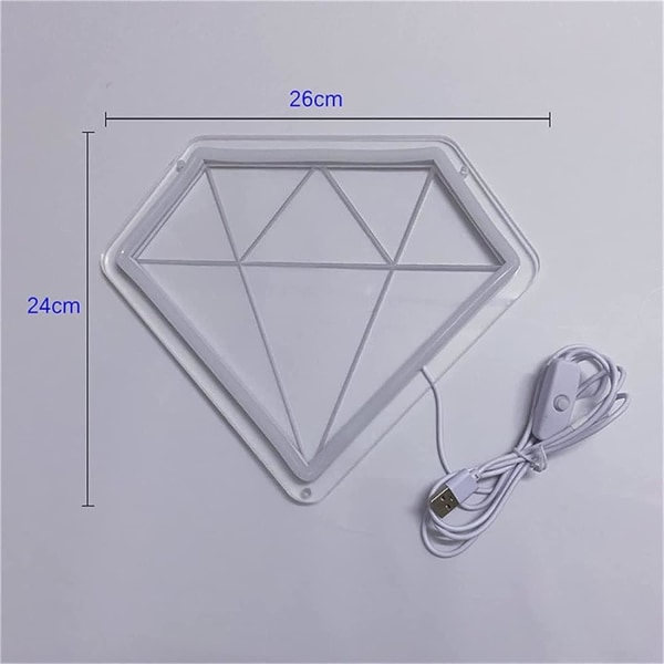 IC Diamantformet Neon-skilt LED-modellys Lysende bogstaver skilt Akrylpanel Neon dekorativt lys, 26X24cm, lilla (Farve: lilla)