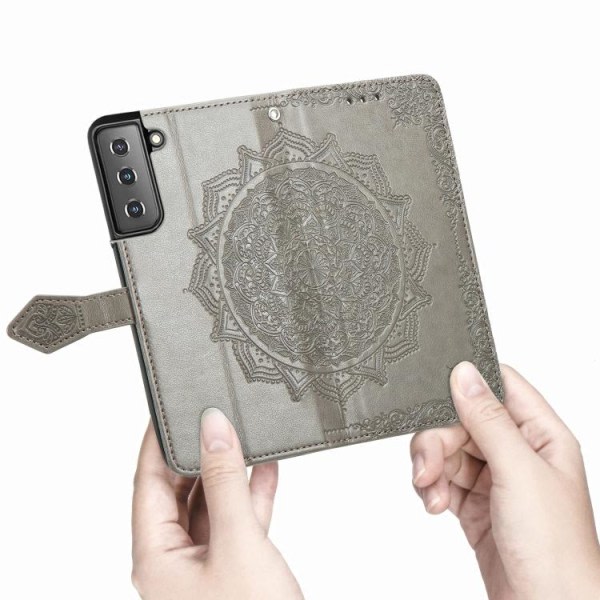 IC Samsung Galaxy S22 Etui Mandala Læder Grå