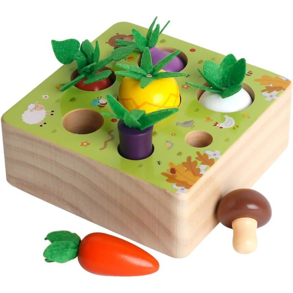 IC Pedagogiska träleksaker för 1-2 år gamla pojkar och flickor, grönsaker ja frukt Skörd Montessori Form Storlek Sortering Pusselleksaker för småbarn