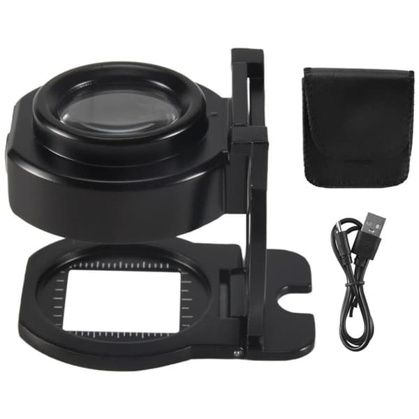 25X Förstoringsglas med 6 LED-lampor, USB, Trefaldigt, Portabelt, Metall, för Sömnad