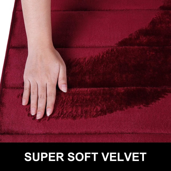 IC Badeværelsesmåtte Skridsikker Absorberende Bademåtte Vaskbar Bademåtte - 60 x 90 cm (Vinrød)