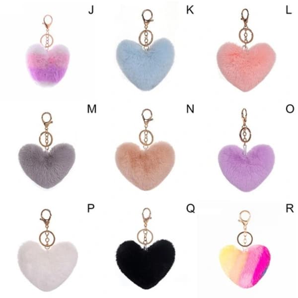Fluffy Heart Shaped Keychain Key Chain Ring Keyring Ladies Bag Car Charm A A