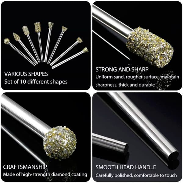 Diamant Stift Sæt, 20 stk. Diamant Stift Bits 1/8\" Skaft Kompatibel til Udskæring Gravering Slibning Polering Sten, Klippe, Glas, Keramik