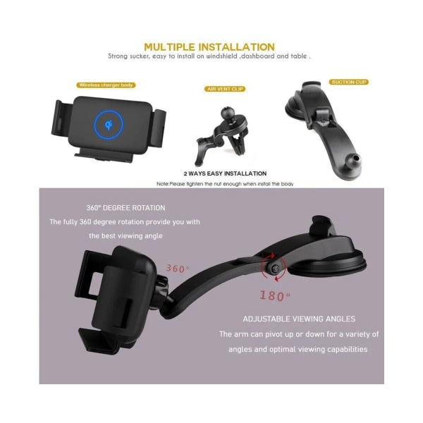 IC Trådløs billaddare til iPhone Samsung Galaxy Z Fold 2 3 4 Automatisk bilholder
