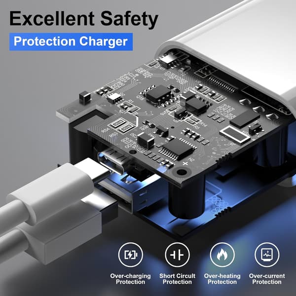 USB-C laddare, 20W dubbla USB-C portar, strömadapter