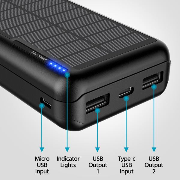 IC Solcells-Powerbank 30000mAh Laddare: Bärbar Powerbank