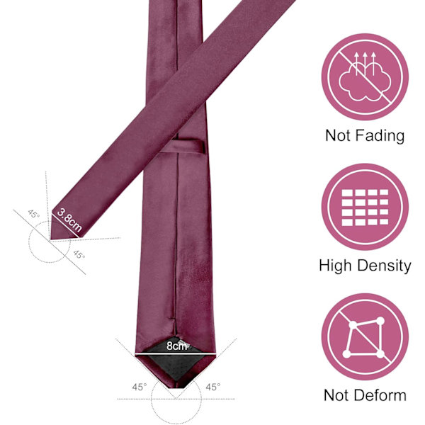 Klassisk enfärgad slips i satin för män, premium enfärgad slips för män, formell svart slips för män, slips för affärsbröllop, fest, arbete, 8 cm Deep Red Brown Satin