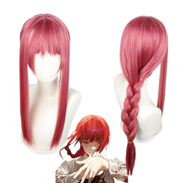 IC Makima Rød Lang Flettet Paryk 70CM Cosplay Kostume Motorsav zy