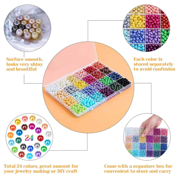 1680 stk 6mm 24 farger runde perler perler med hull for smykker Making løs avstandsperler for juvel