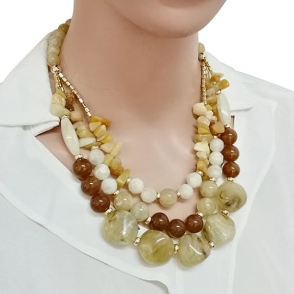 IC Bohemian Style Multi Oversized Pearl Tre-lags Halskjede for Gaver til Kvinner og Jenter