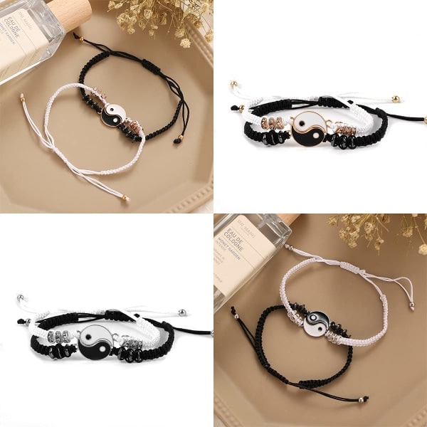 IC 2 Matchande Yin Yang Justerbara Vävda Sladdarmband Handgjorda Vänskapsarmband