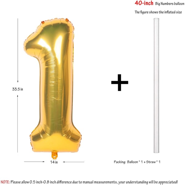 IC 2 st 40 tums guldsiffriga heliumfolie födelsedagsballonger (guld 1)