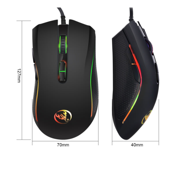 IC RGB Gaming Mouse Bakgrundsbelyst trådbunden ergonomisk 7-knapps programmerbar mus 7200 DPI til Windows PC (svart)$Gaming Mouse Wired