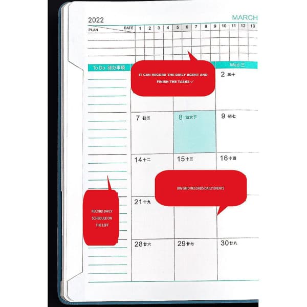IC 2022 Planeringsbok Daglig Planerare 200 ark (400 sidor), röd