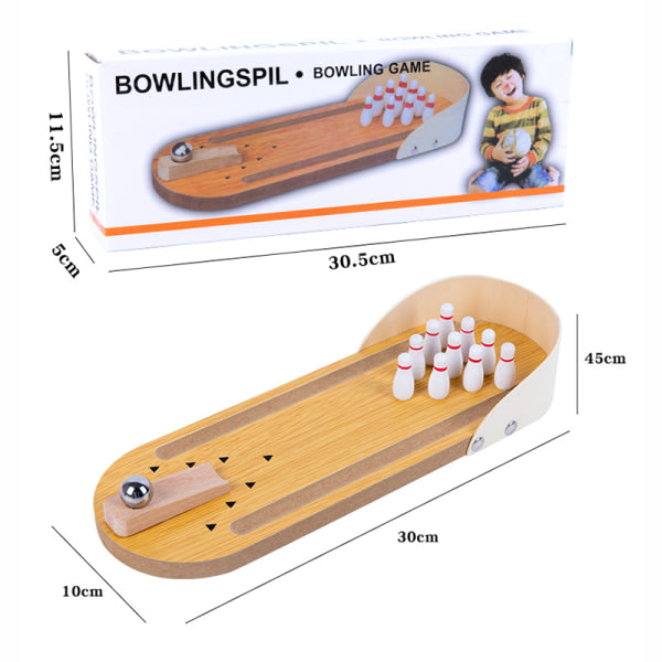 Mini Bowling Sæt, Bordsskiva i trä Bowling Spelbord Leksaker