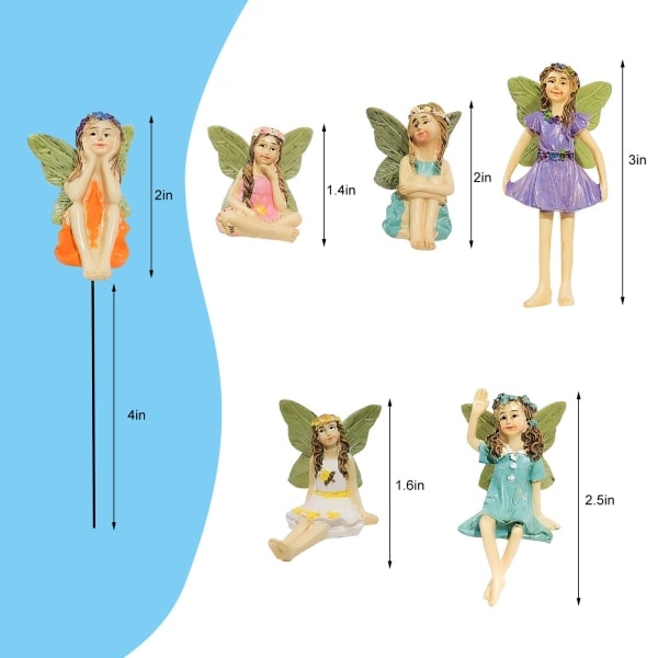IC Sett med 6 Mini-Alver for Fairy Garden Hagepynt